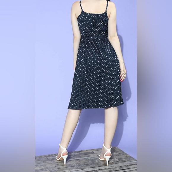 CDC Caren Desiree Black Fit & Flare, Spaghetti Strap Polka Dot Midi Dress, SZ 06 - Picture 16 of 16